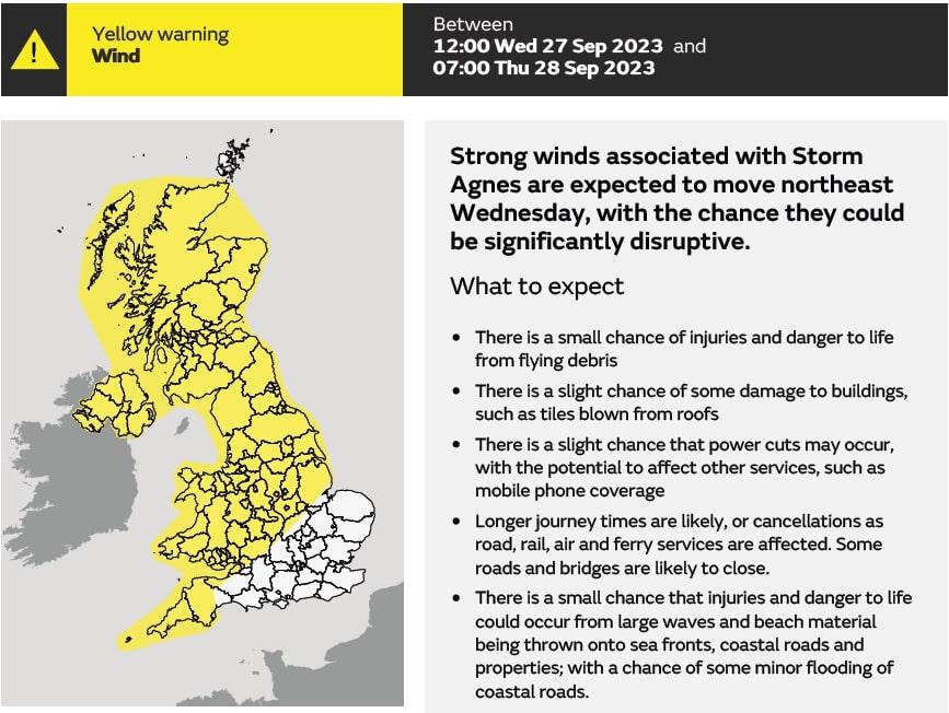 Yellow weather warning Sept 2023