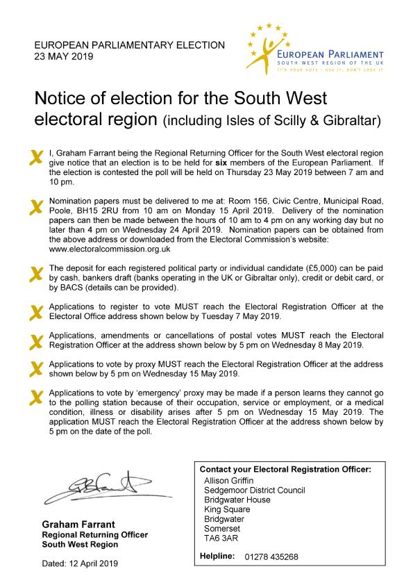 Notice of Election SW Reg